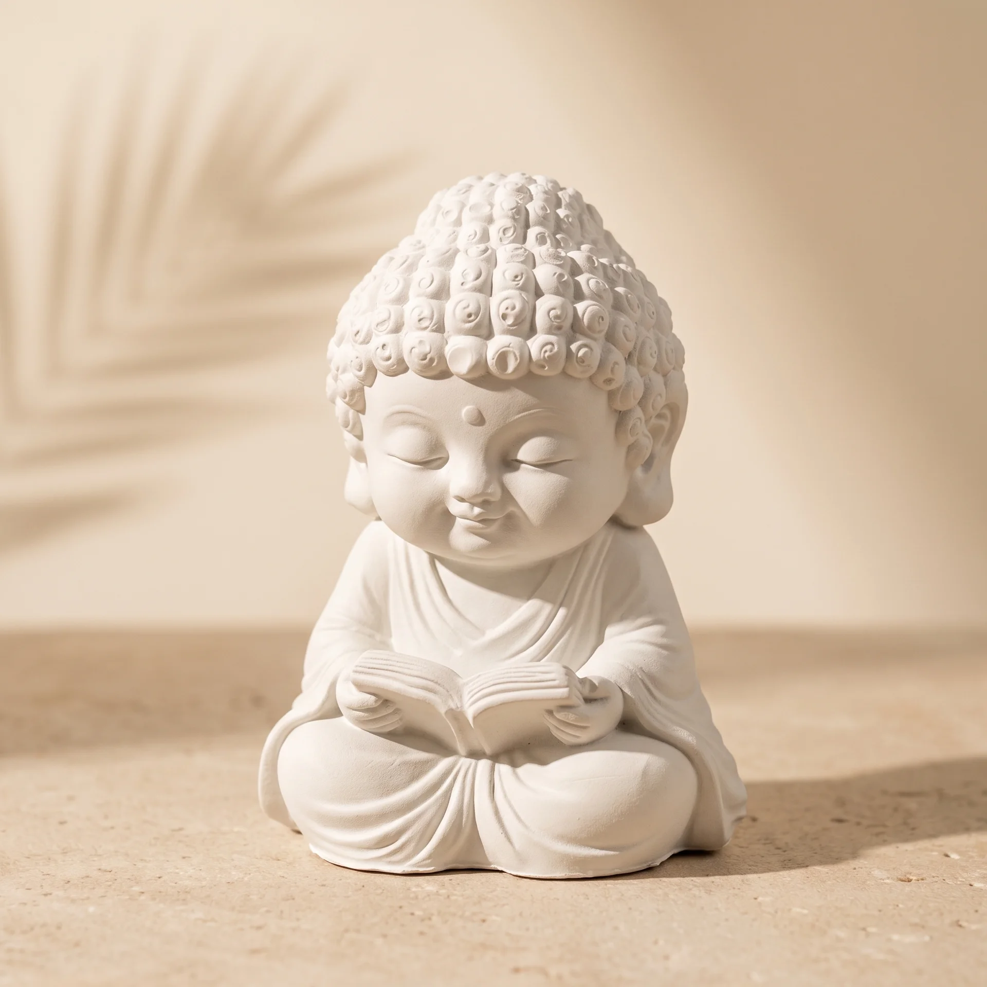 Buda bebe lector en yeso ceramico de frente